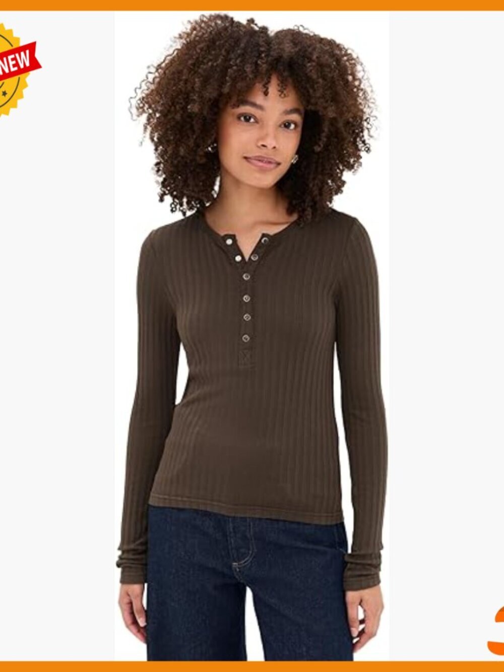 Long Sleeve Henley Top with Snap Placket, Ribbed Knit Fabric